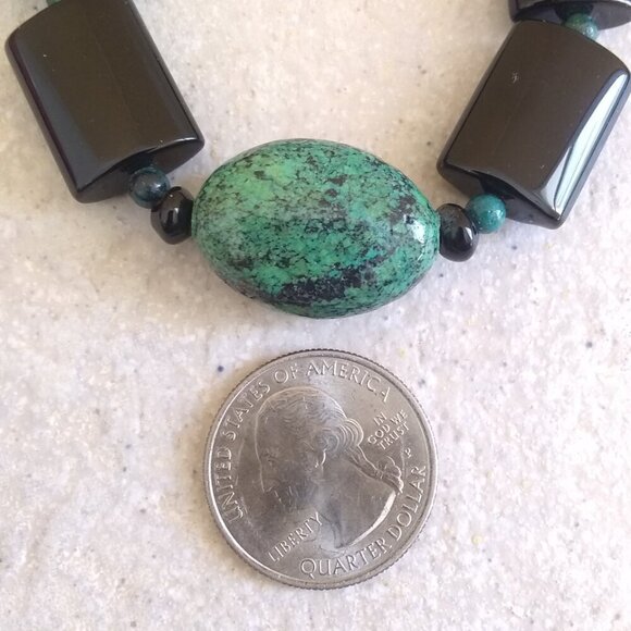 Bold Elegance: Black Jasper & Chrysocolla Heavy Bracelet! Wisdom & Protection - Picture 2 of 7